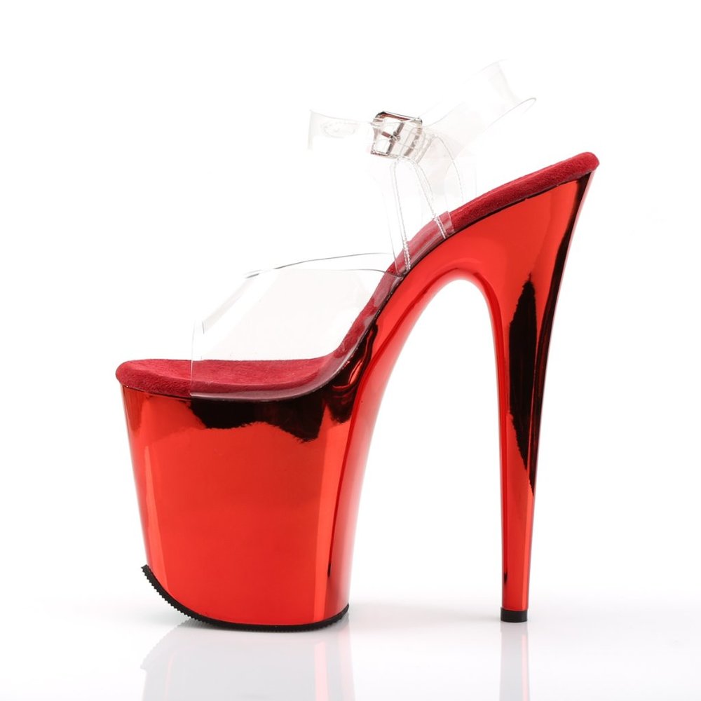 Pleaser Flamingo 808 Red Chrome 8" Heel, 4" Platform Ankle Strap Sandal - Picture 4 of 5